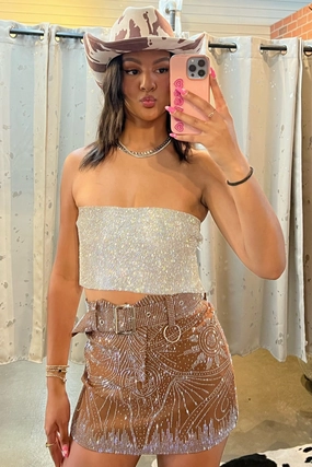 Non Irritating Seams She's All That Rhinestone Skirt - Brown Luxury Finish