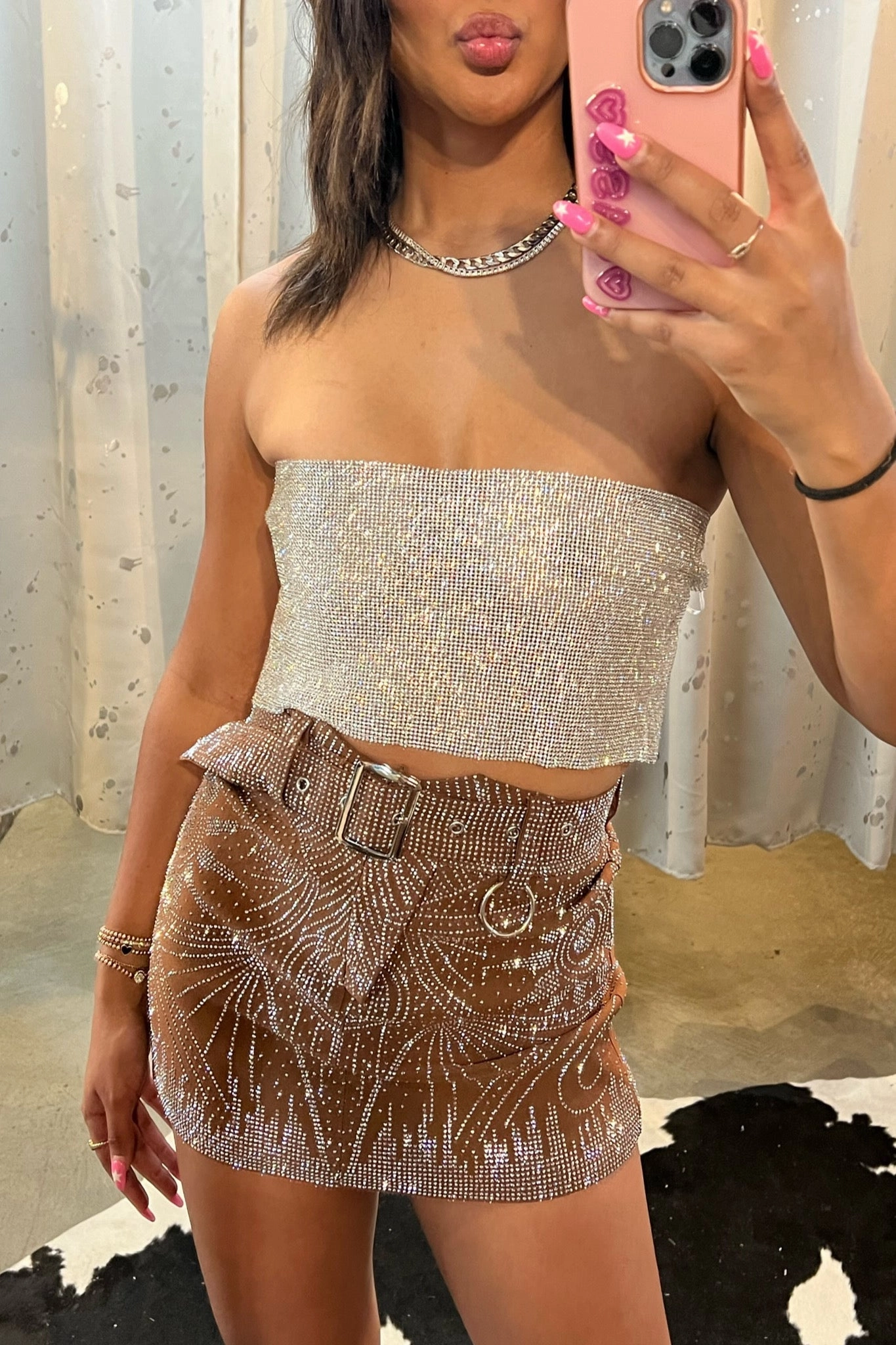 Bold Edge Non Irritating Seams She's All That Rhinestone Skirt - Brown