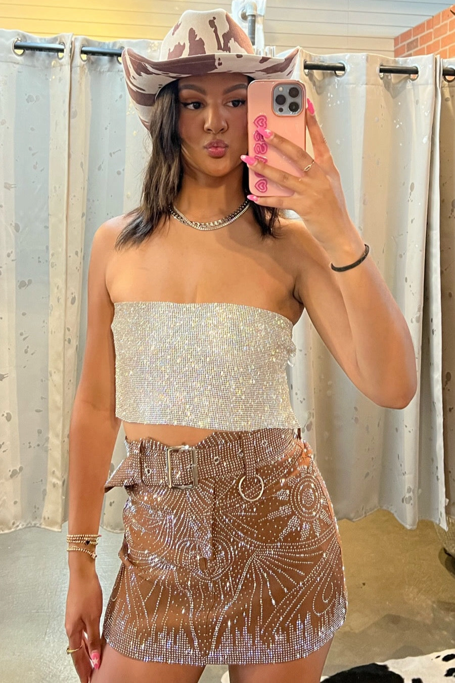 Non Irritating Seams She's All That Rhinestone Skirt - Brown Luxury Finish