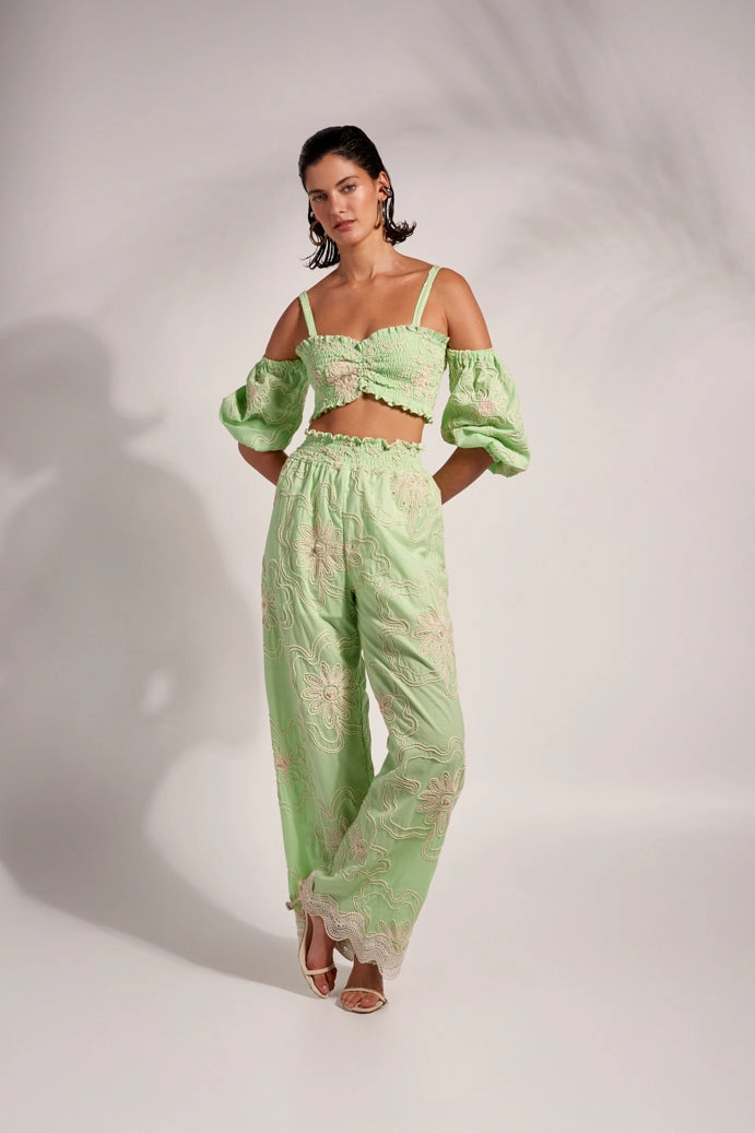 BEA PANTS GREEN Flexible Layer Fit