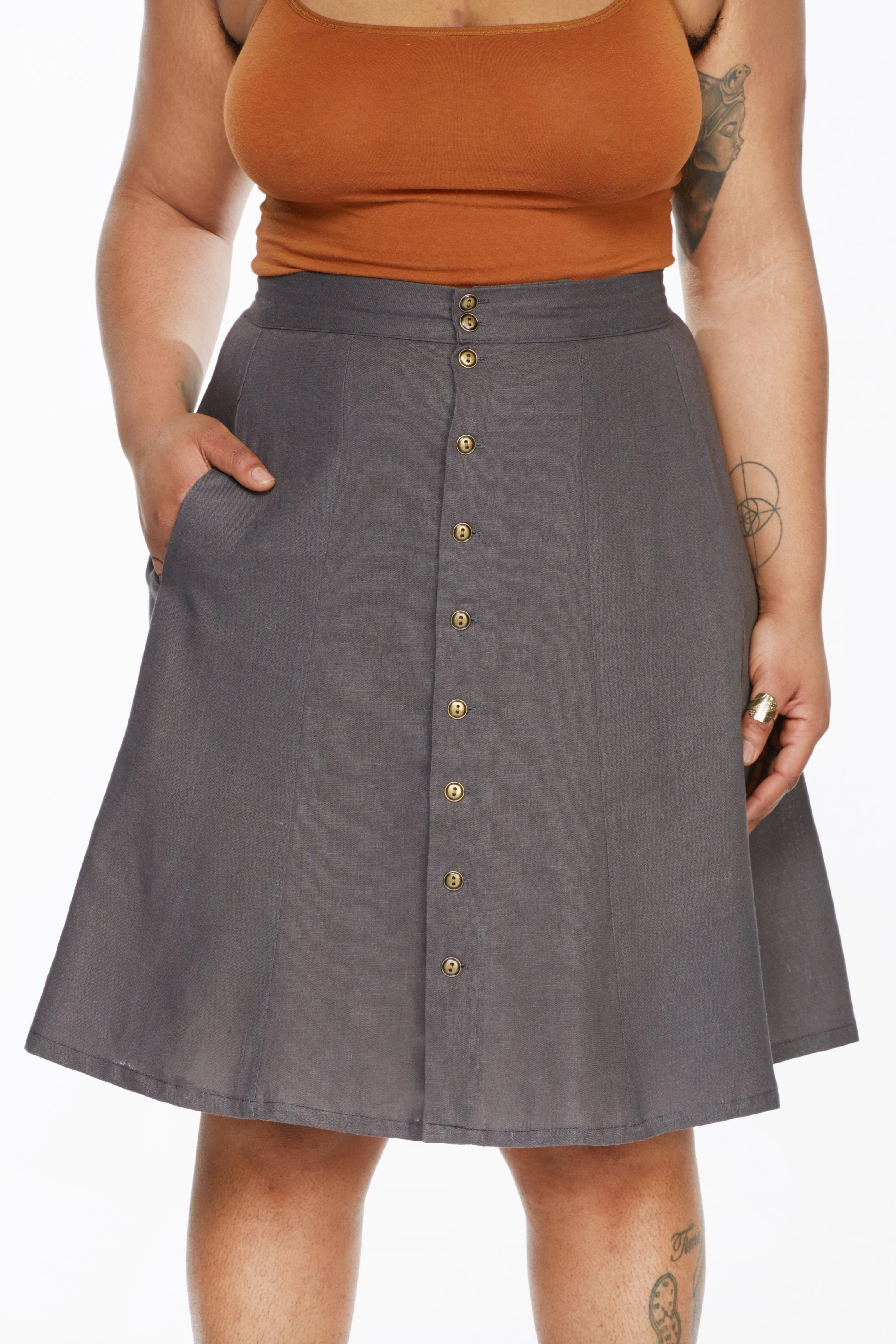 Bae Skirt in Charcoal Linen Easy Flex Design Casual Comfort