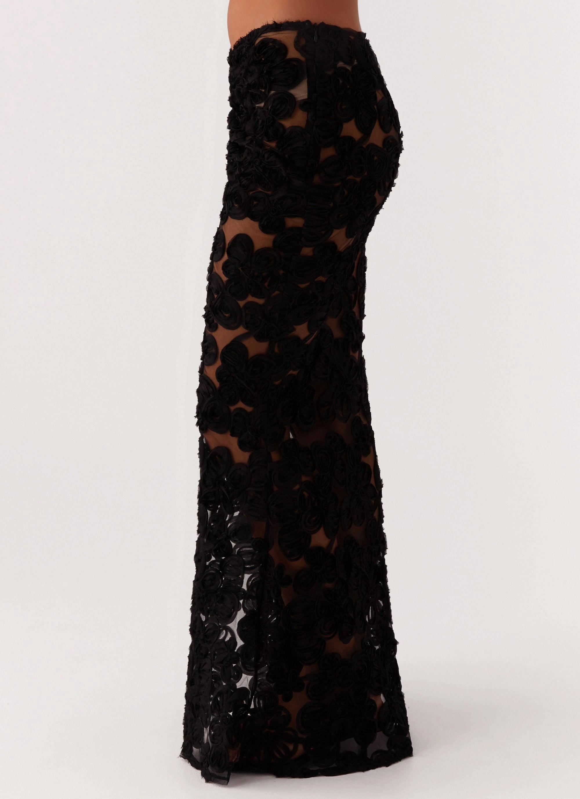 Fiorella Floret Maxi Skirt - Black Mix Texture