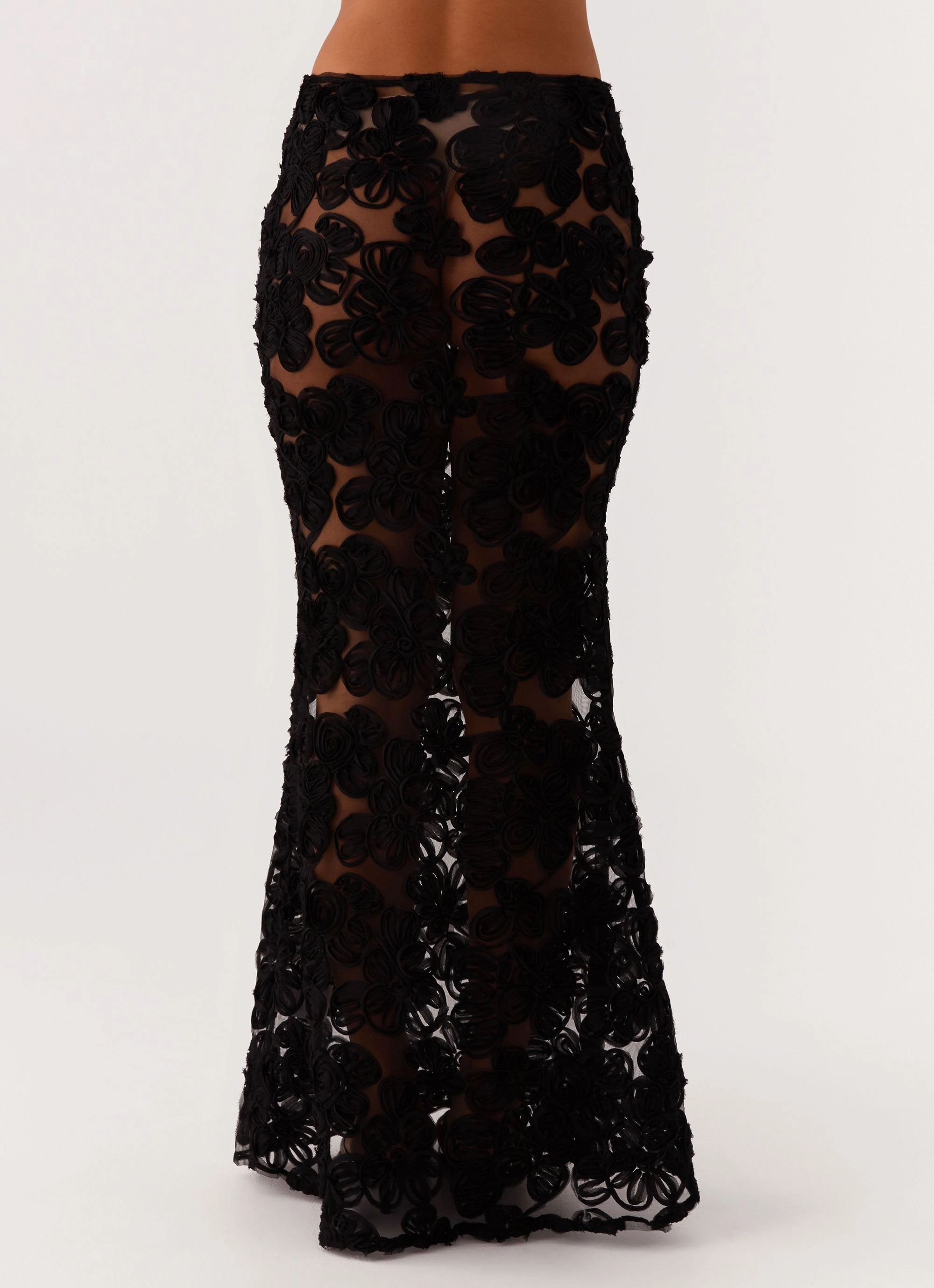 Fiorella Floret Maxi Skirt - Black elastic waistband