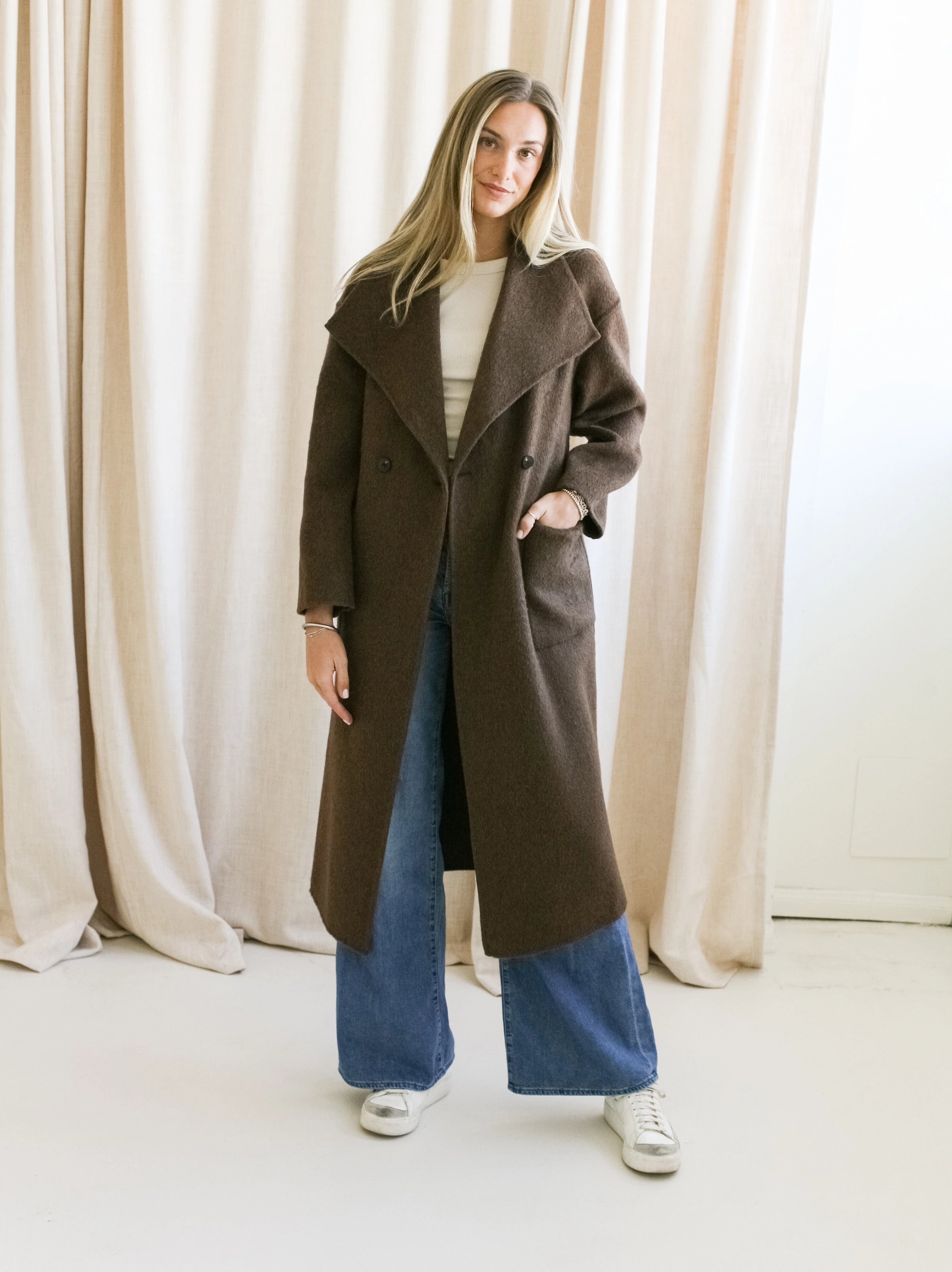Harriet Cocoa Wool Coat Modular Attachment Loops