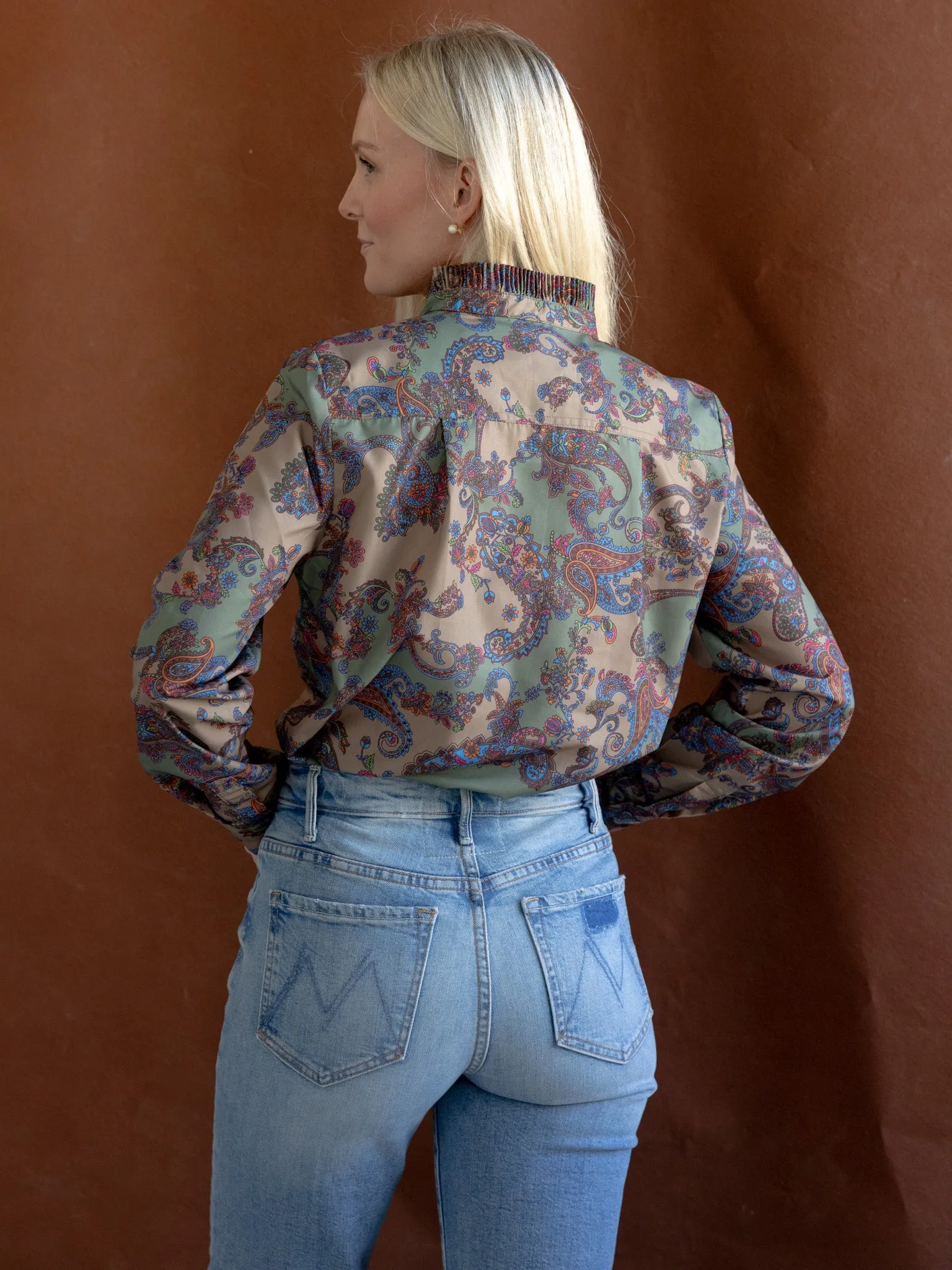 Paisley Ruffle Blouse Basic Tee