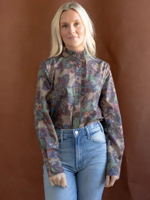 ReinforcedShoulders Breathable3DKnit Paisley Ruffle Blouse