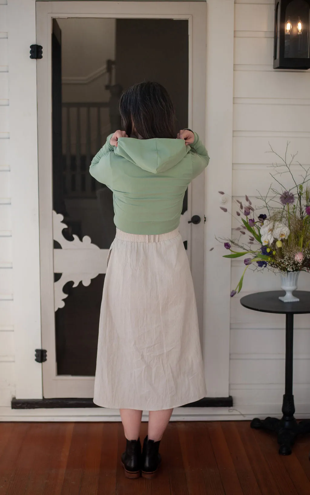 Cropped Hoodie In Mint Green MultiPanelConstruction LayeredCuff
