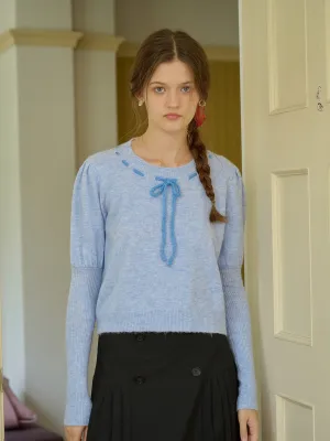 NonToxicCoating ??Final Sale??Lauren Bow Tie Pullover Bubble Sleeve Sweater
