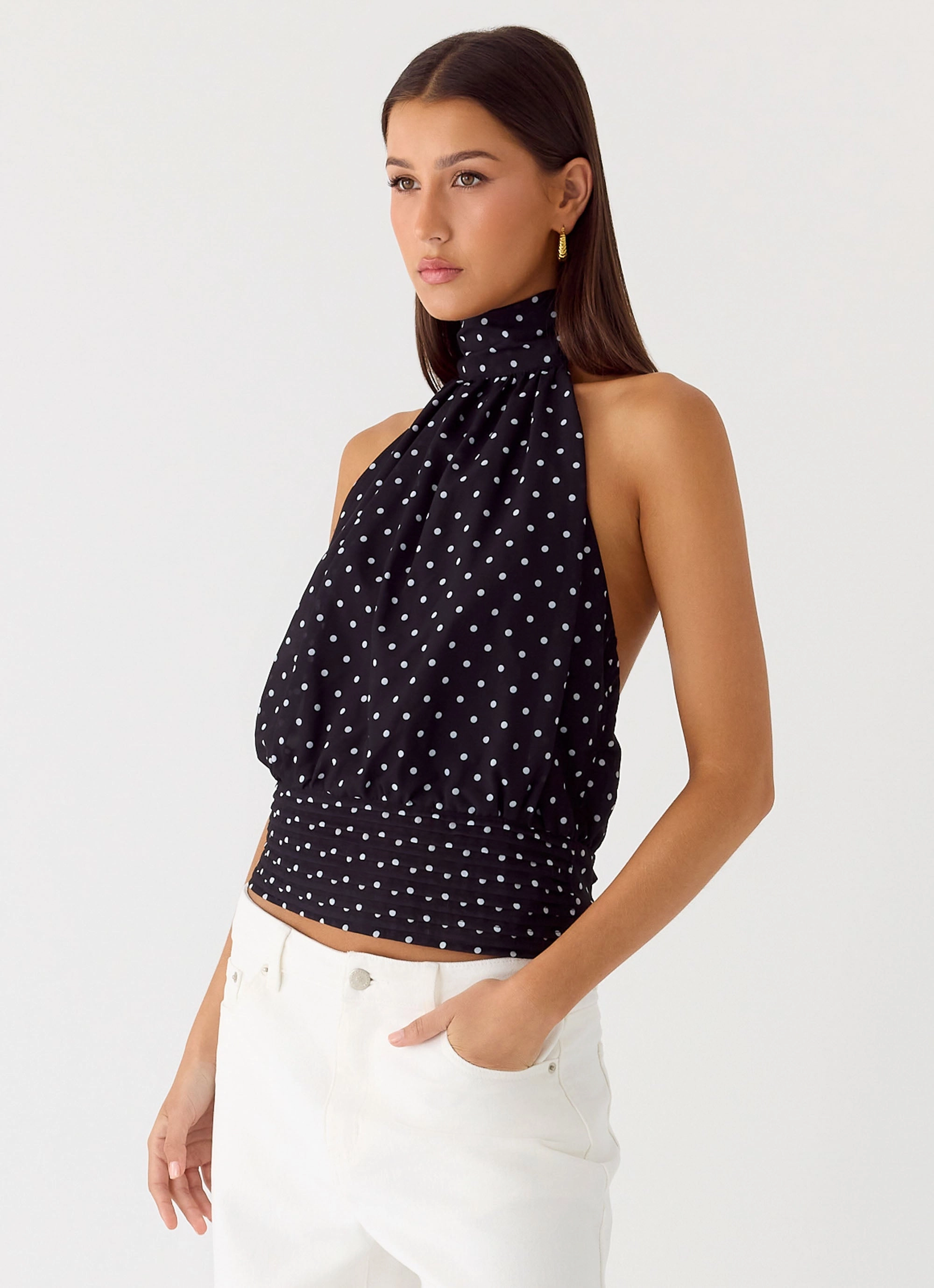 WrinkleResistant Cloth Willow Chiffon Top - Black Polkadot