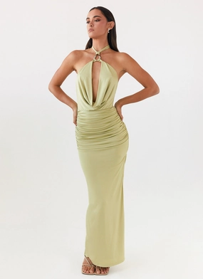 Samara Halterneck Maxi Dress - Sage Daywear Mood