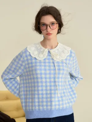 Wrinkle resistant fabric Noise Reducing Fabric Treatment ??Final Sale??Brielle Doll Collar Plaid Wool Sweater