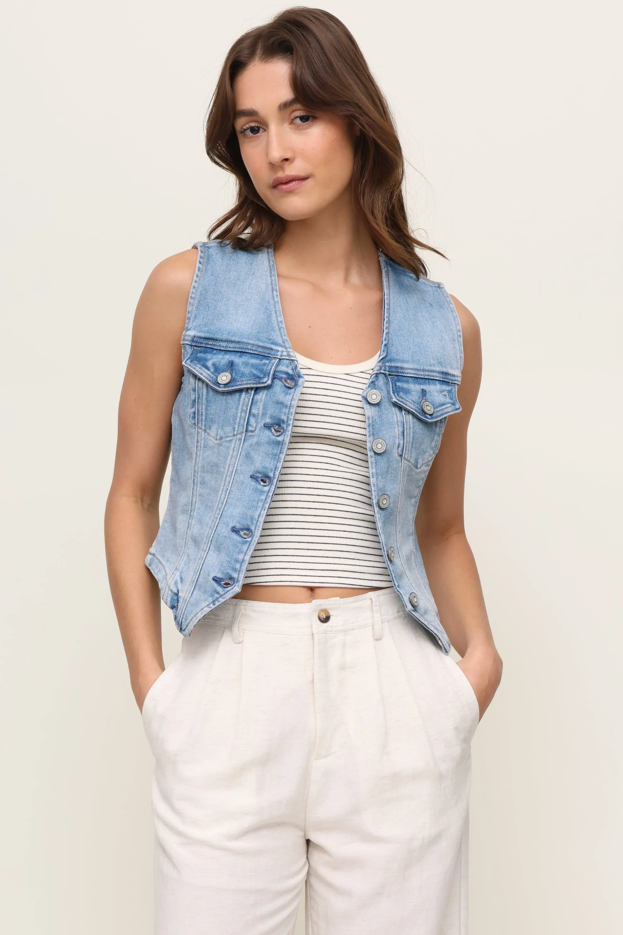 Light Wash Denim Vest Breathable mesh Soft Touch Fabric