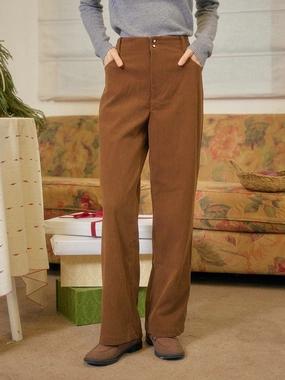 Novah Vintage Two-button Straight Corduroy Trousers - Brown Stretch waistband