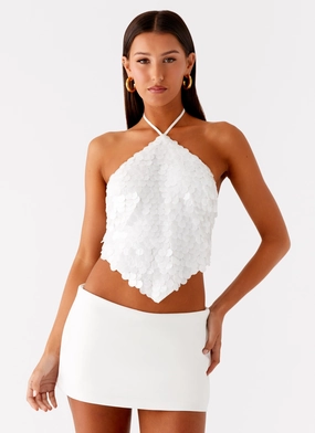 FlexibleKnit Tijana Beaded Halter Top - Ivory
