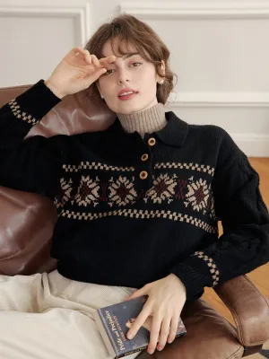 AbrasionResistant Surface Stylish Hoodie Norah Snowflake Jacquard Polo Fair Isle Knit Sweater