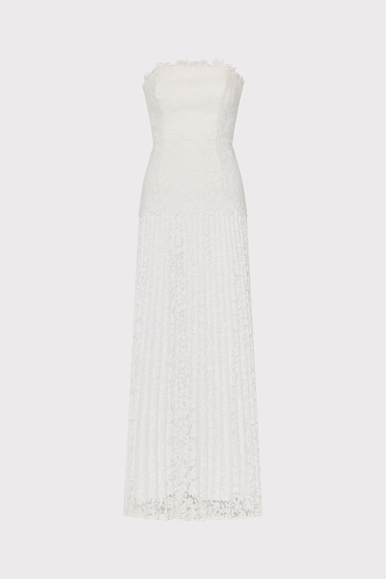 Norelle Strapless Mixed Laces Pleated Maxi Dress Fit Waist
