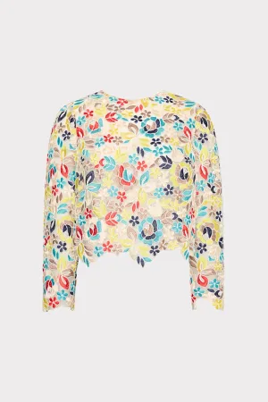 Contrast Stitch Accent Ribbed Hem Nori Printemps Lace Long Sleeve Top