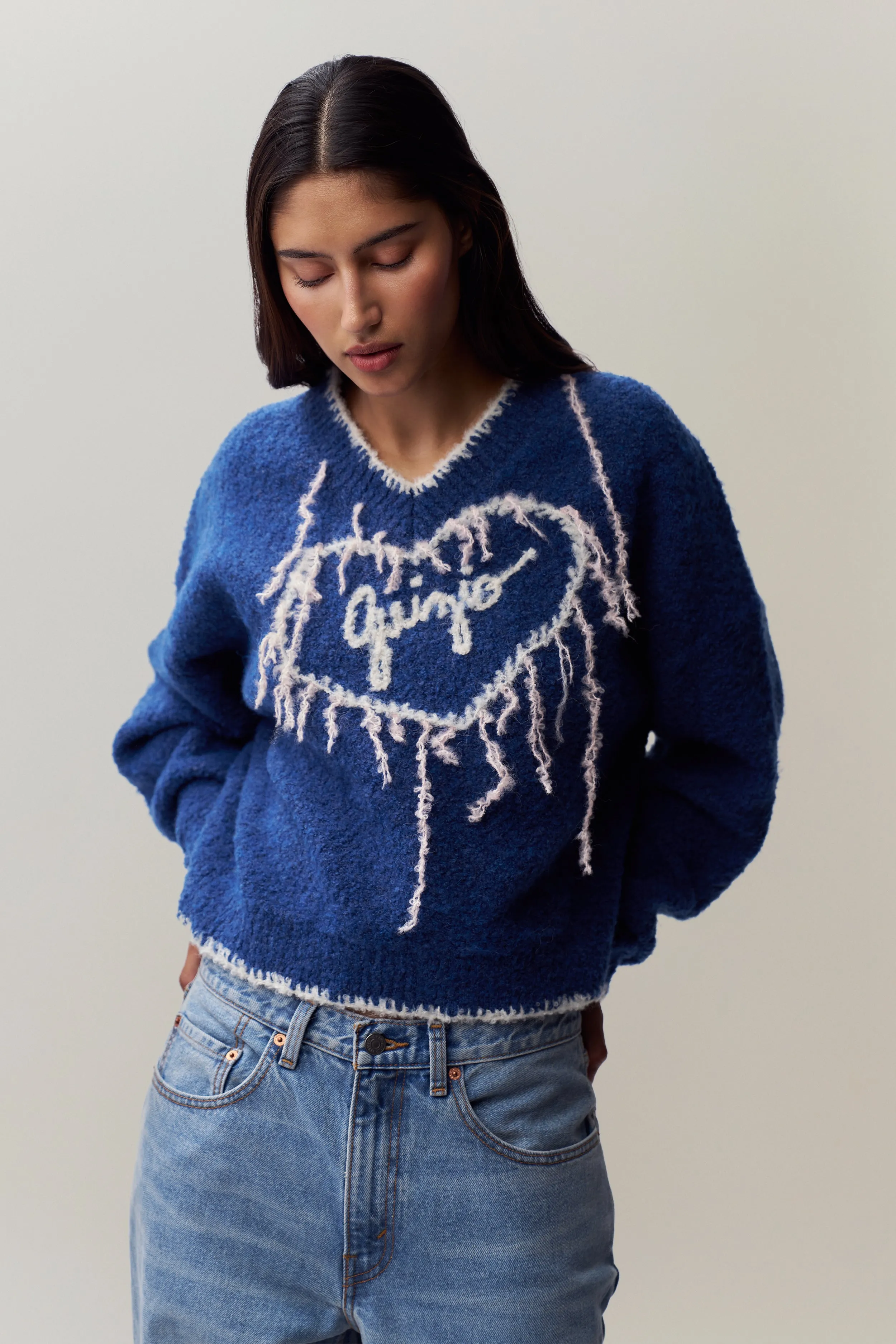 UV Protective Layer Minimalist Stitching Guizio Heart Sweater