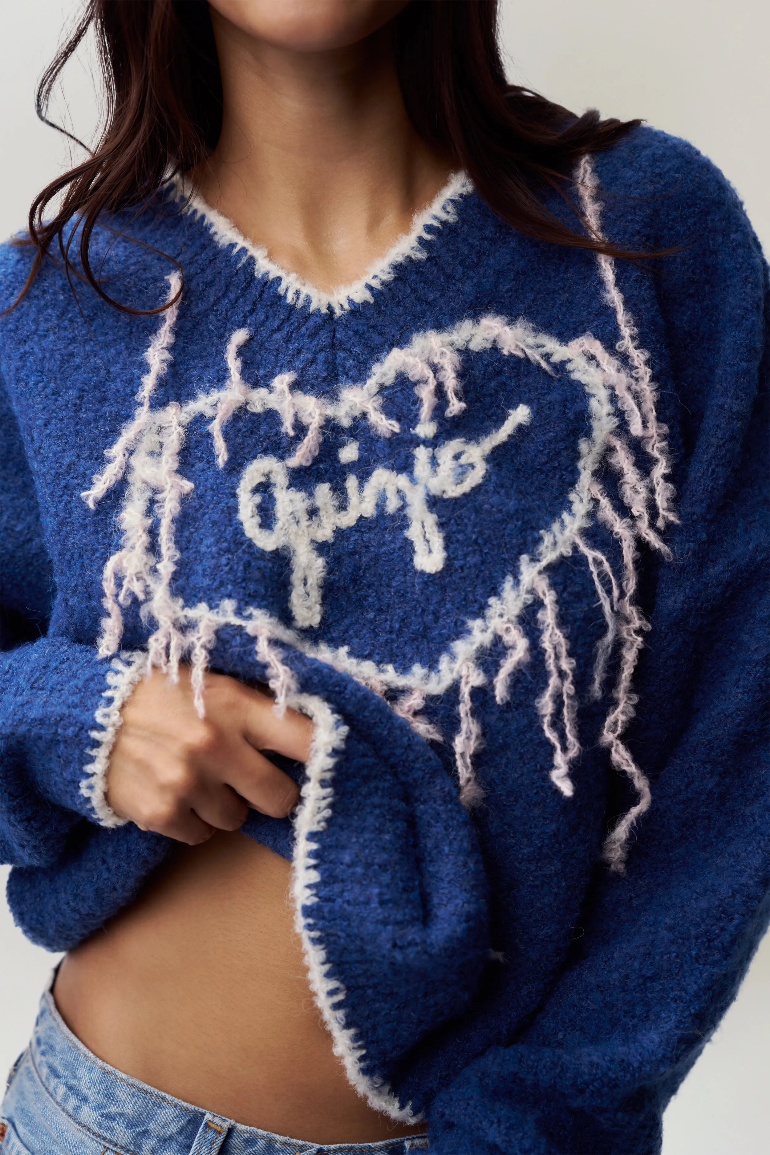Guizio Heart Sweater Anti Pill Surface Oversized Collar