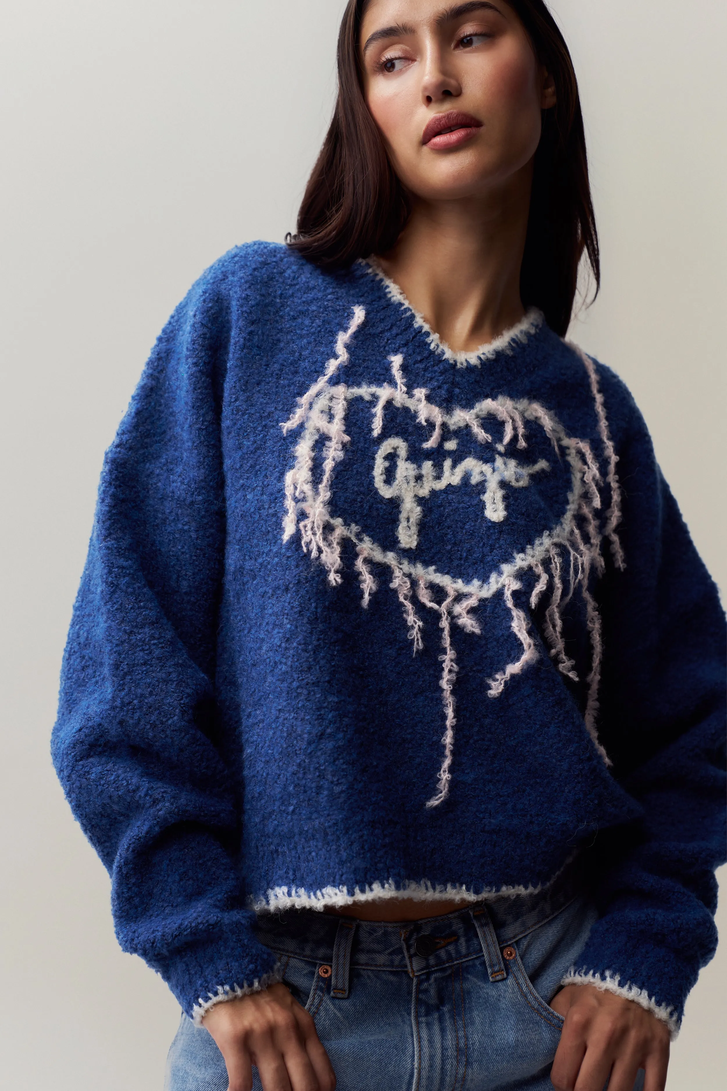 Guizio Heart Sweater Minimalist Collar HiddenVentilationPockets