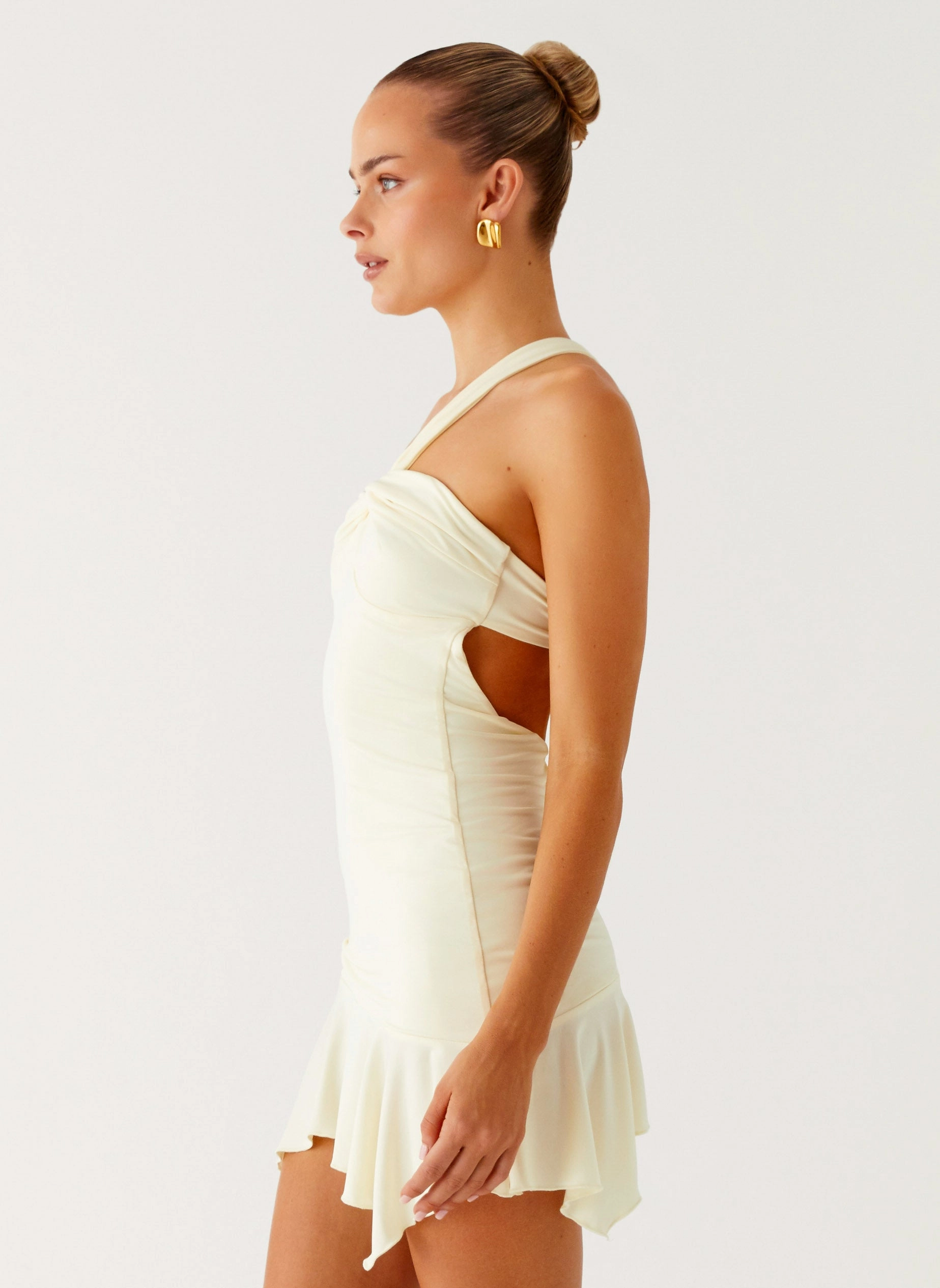Not Your Fan Cut Out Mini Dress - Yellow Minimal Comfort Relaxed Layers