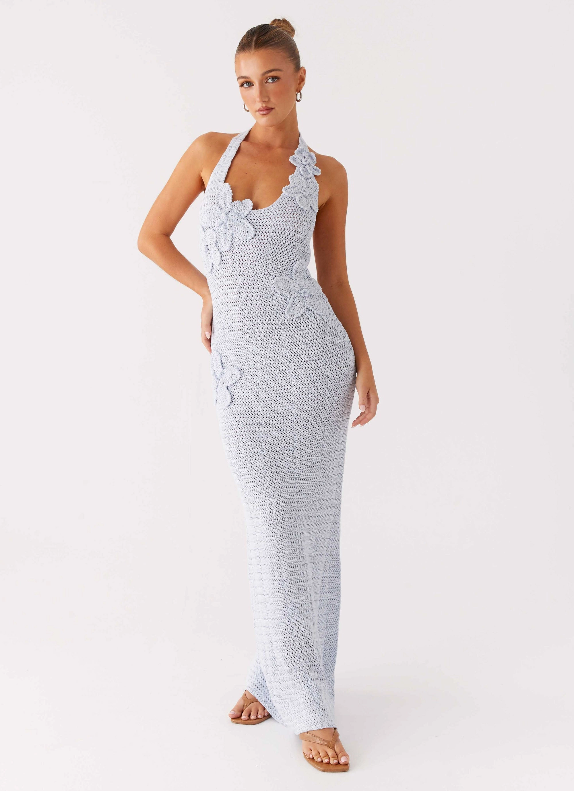 Novalee Flower Crochet Maxi Dress - Blue Subtle Glam