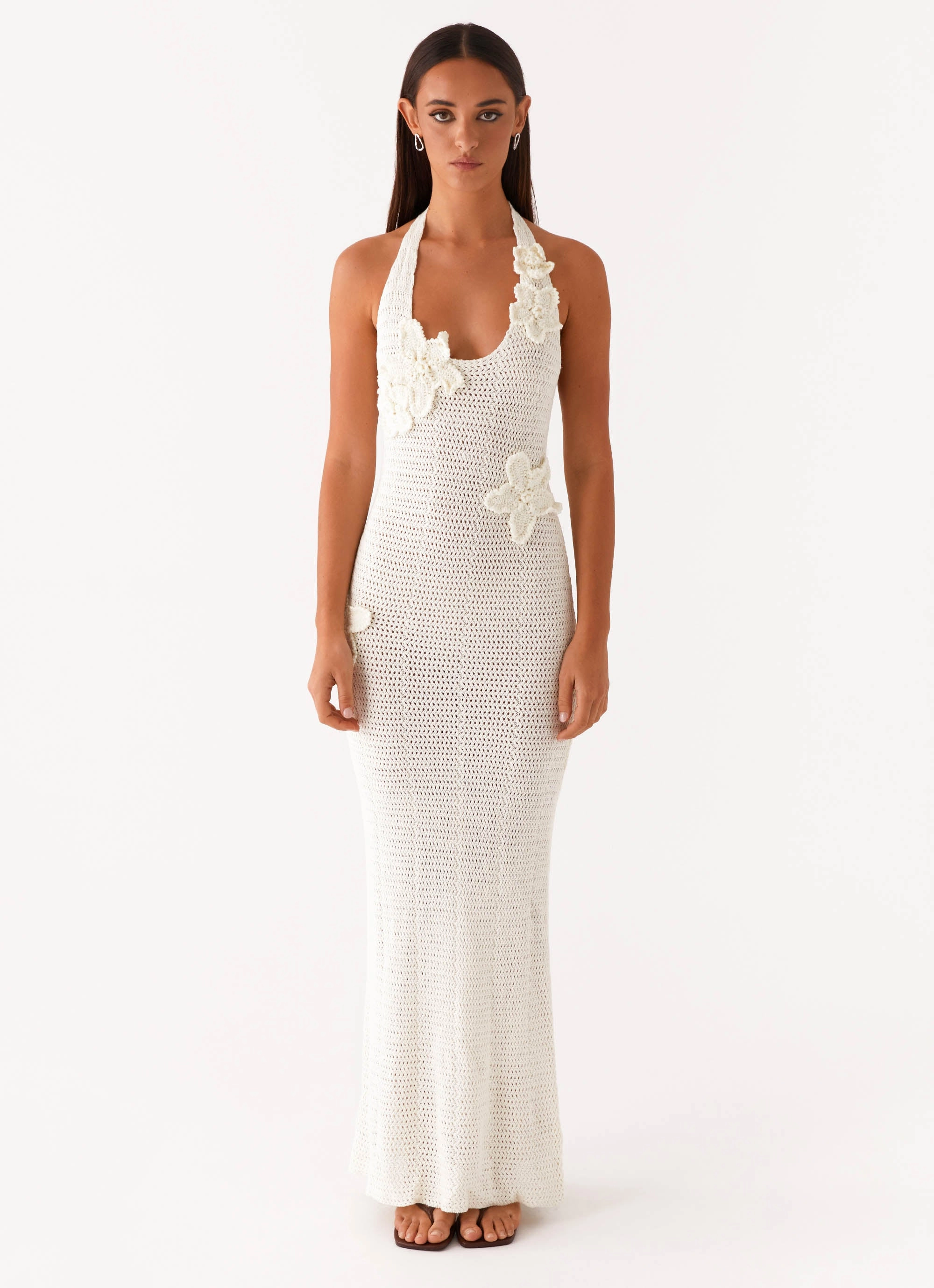 Novalee Flower Crochet Maxi Dress - Ivory Clean Aesthetic Soft Feel