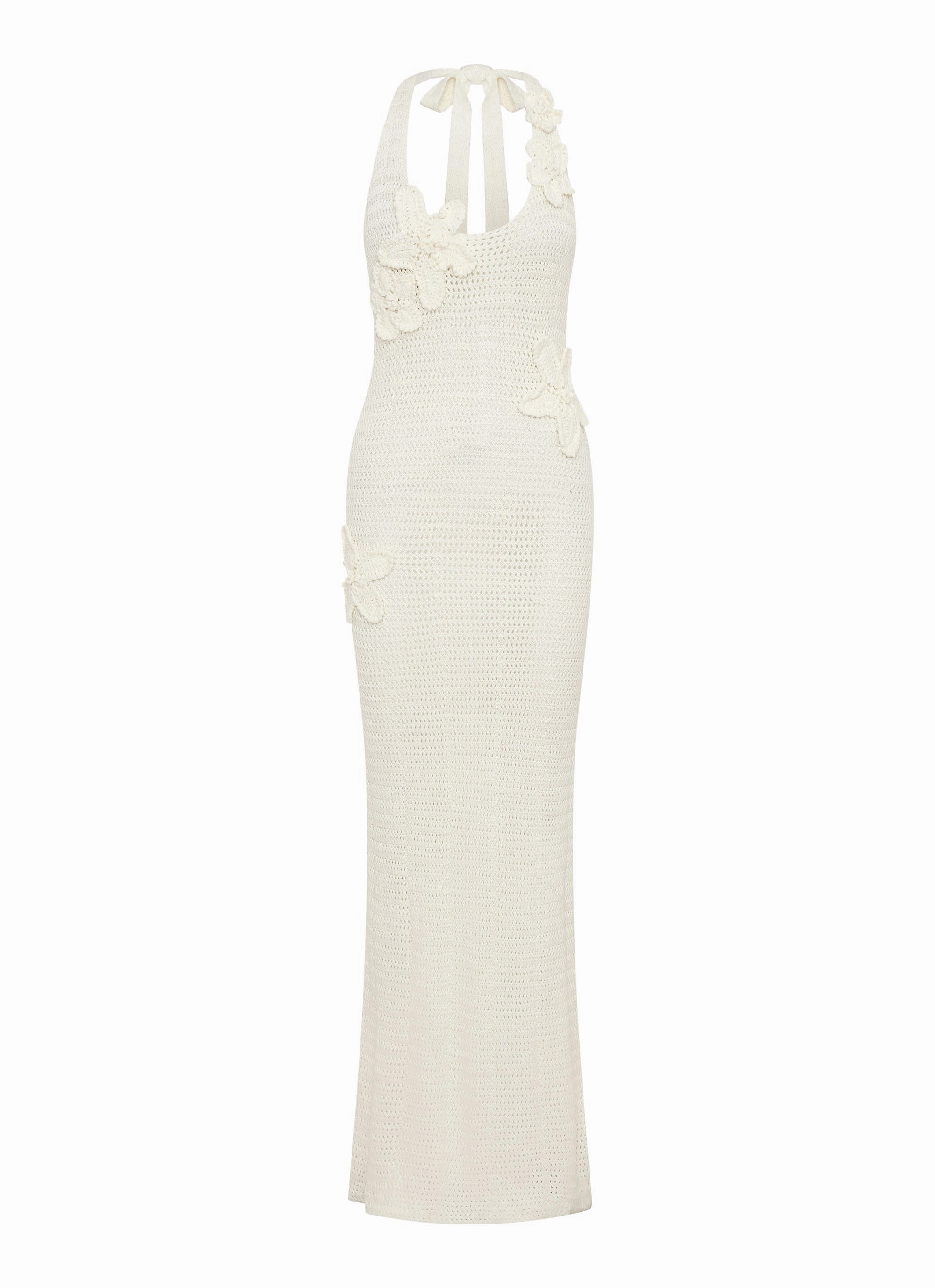 Glam Feel High Waist Novalee Flower Crochet Maxi Dress - Ivory