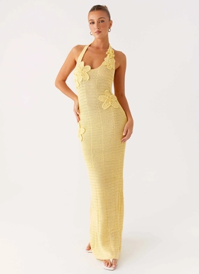 Light Bow Novalee Flower Crochet Maxi Dress - Yellow