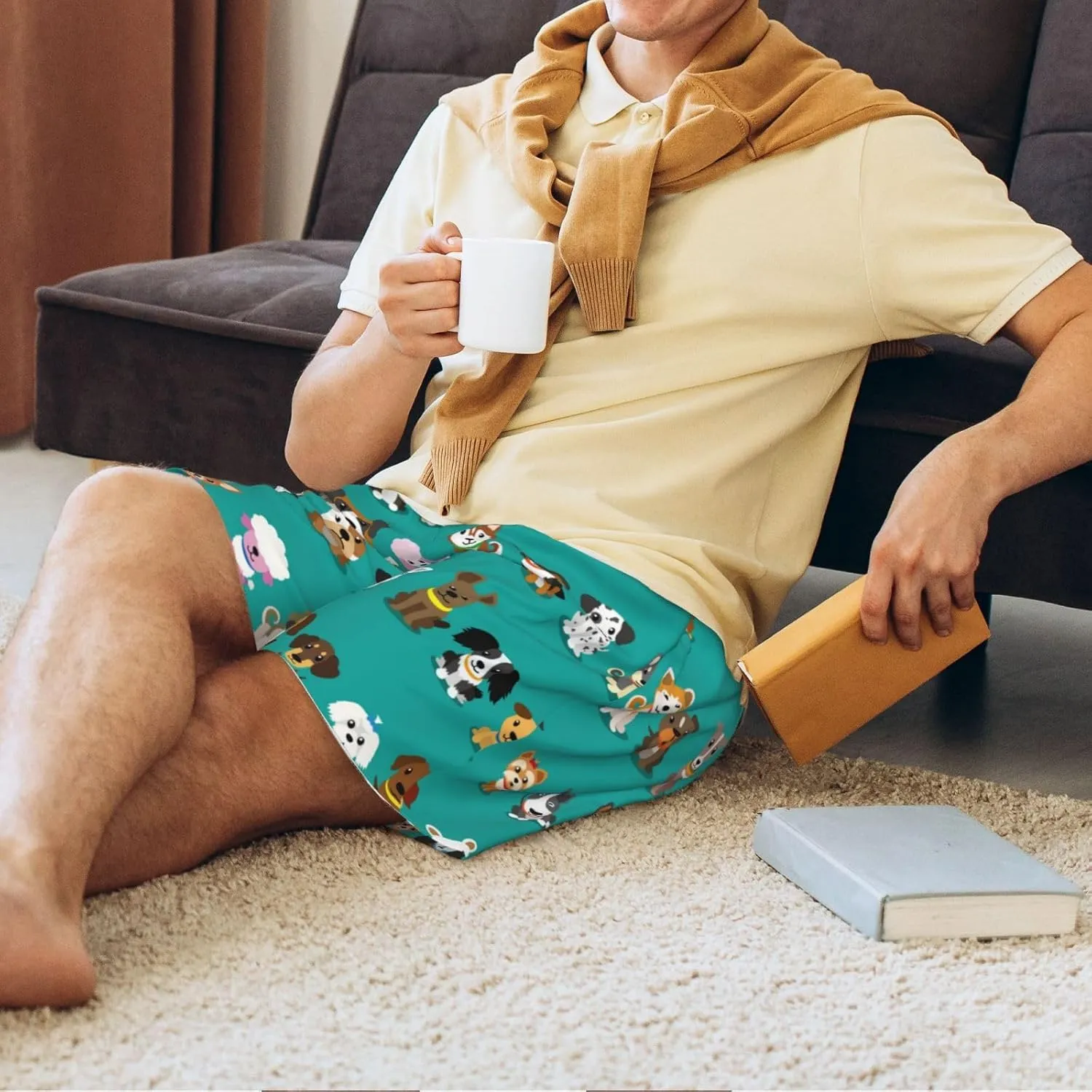 Novastar Mens Pajama Pants - Cartoon Dogs Sleep Comfy Shorts Mens Pajama Shorts, Pj Pants for Mens Lounge Shorts