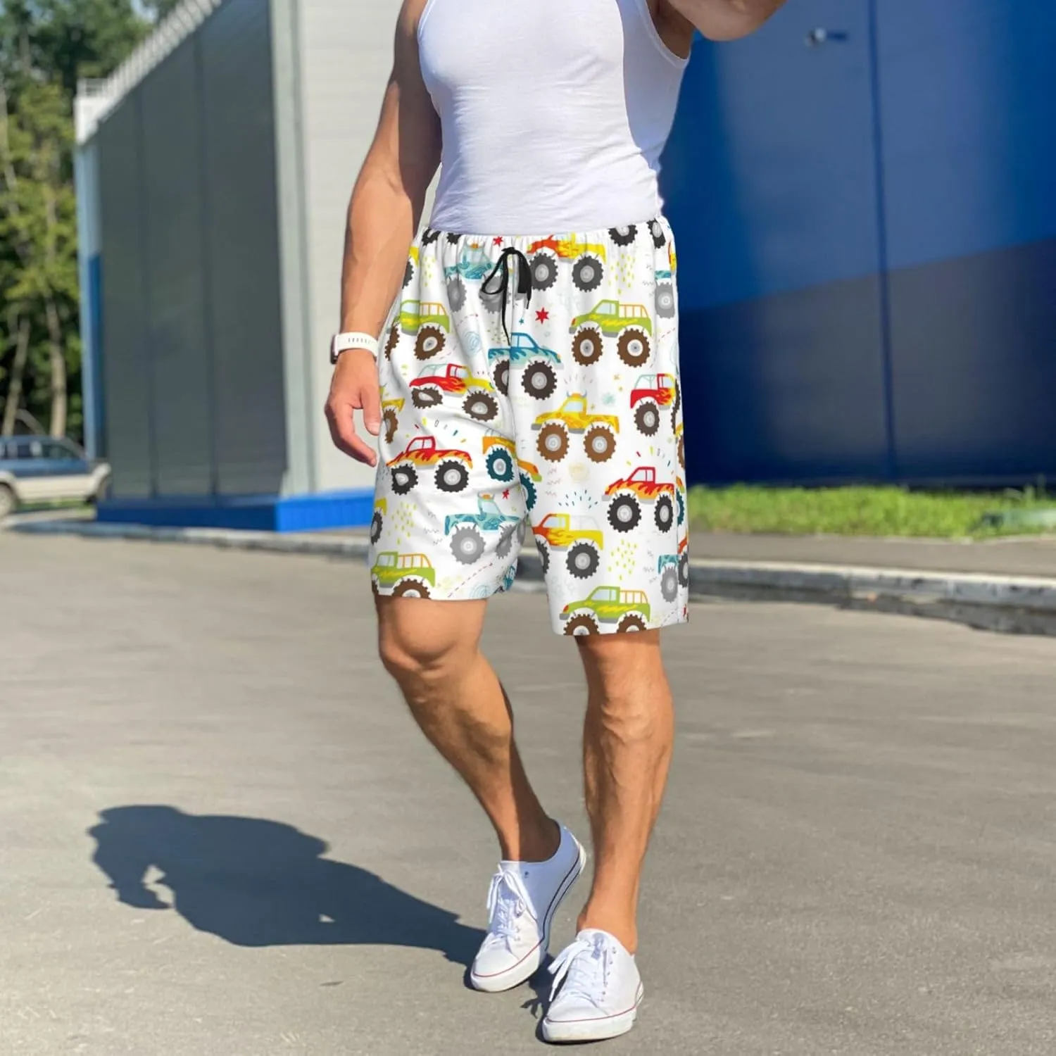 Novastar Mens Pajama Pants - Cartoon Monster Trucks Sleep Comfy Shorts Men Pajama Shorts, Pj Pants for Mens Lounge Shorts