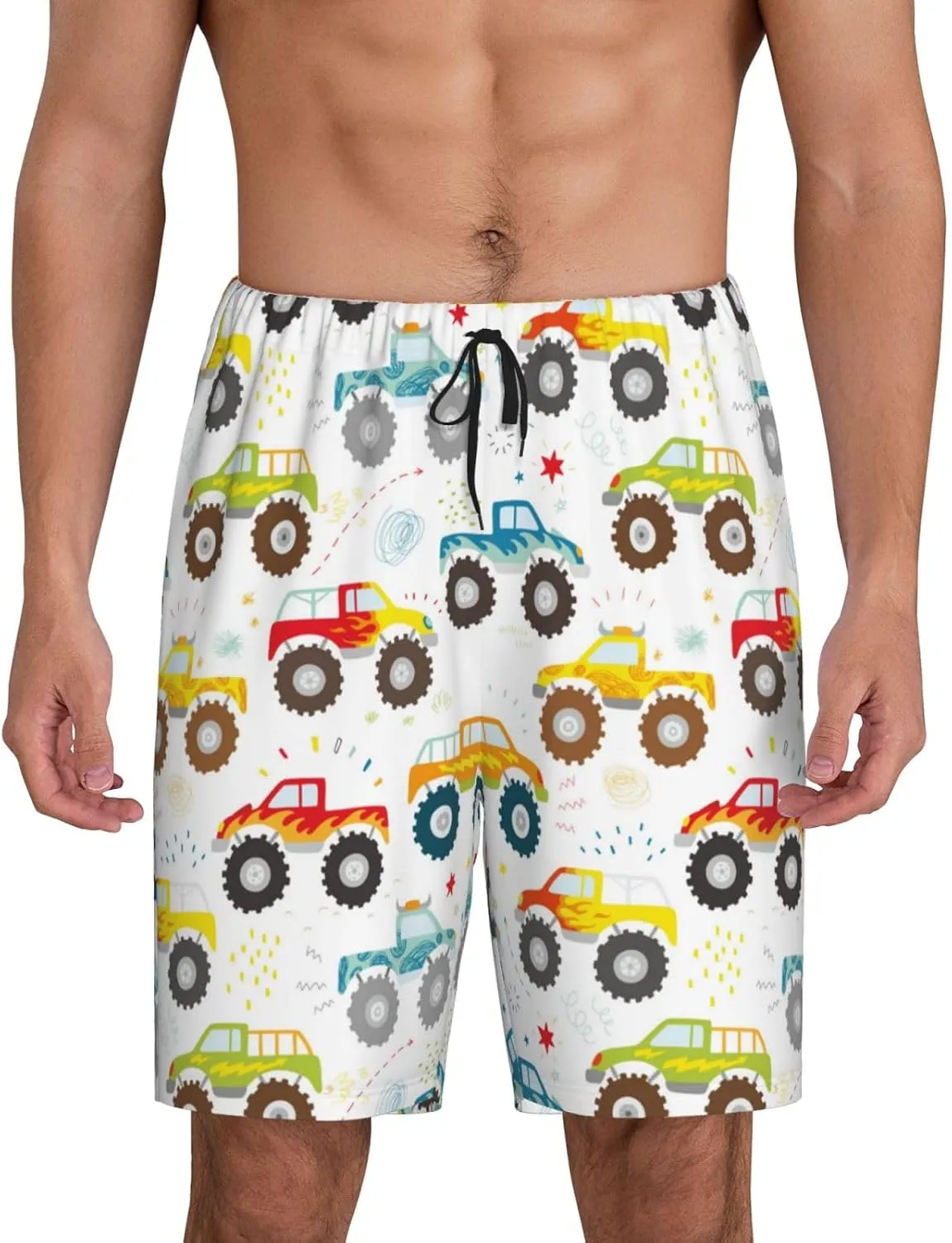 Novastar Mens Pajama Pants - Cartoon Monster Trucks Sleep Comfy Shorts Men Pajama Shorts, Pj Pants for Mens Lounge Shorts