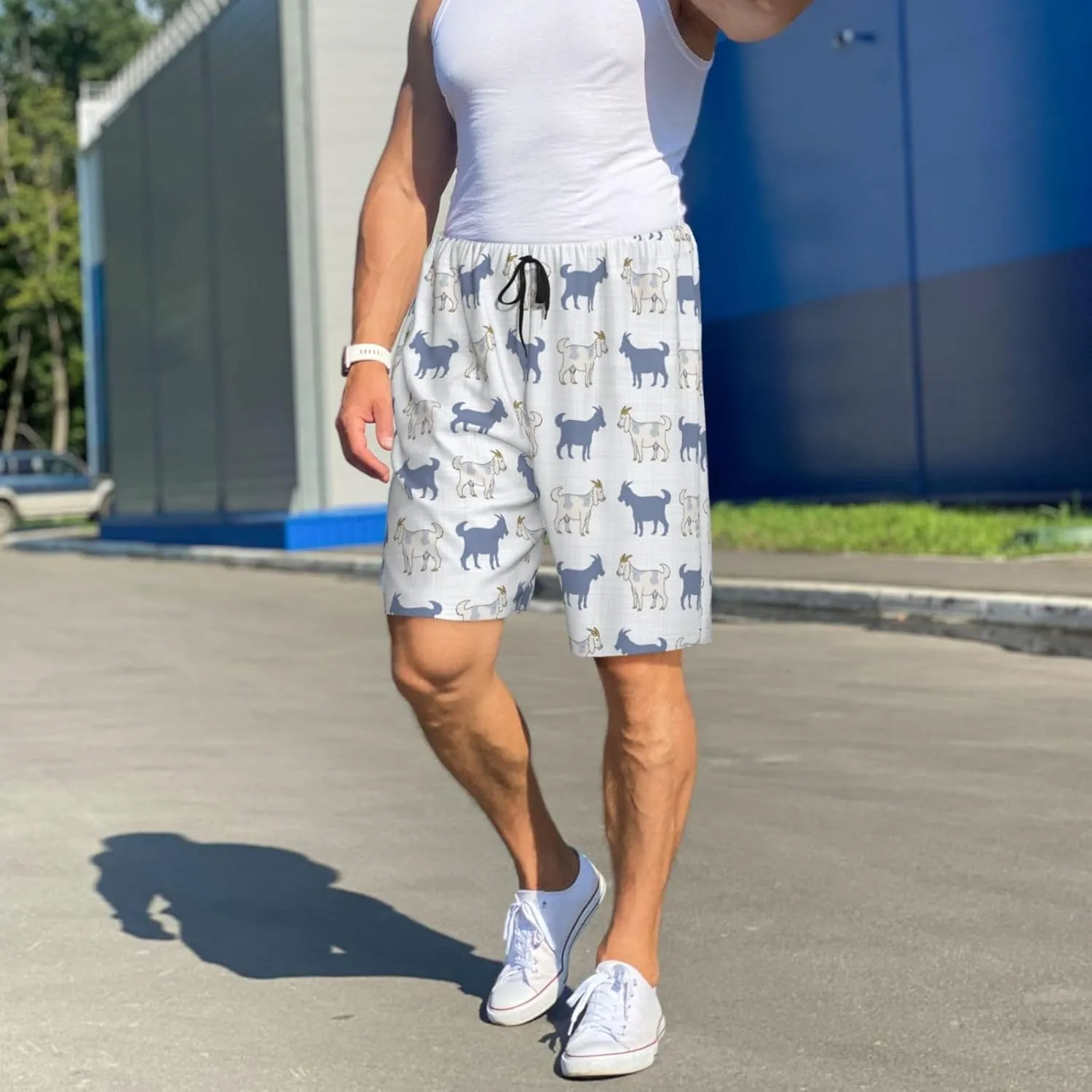 Novastar Mens Pajama Pants - Plaid Cartoon Cute Goat Sleep Comfy Shorts Men Pajama Shorts, Pj Pants for Mens Lounge Shorts