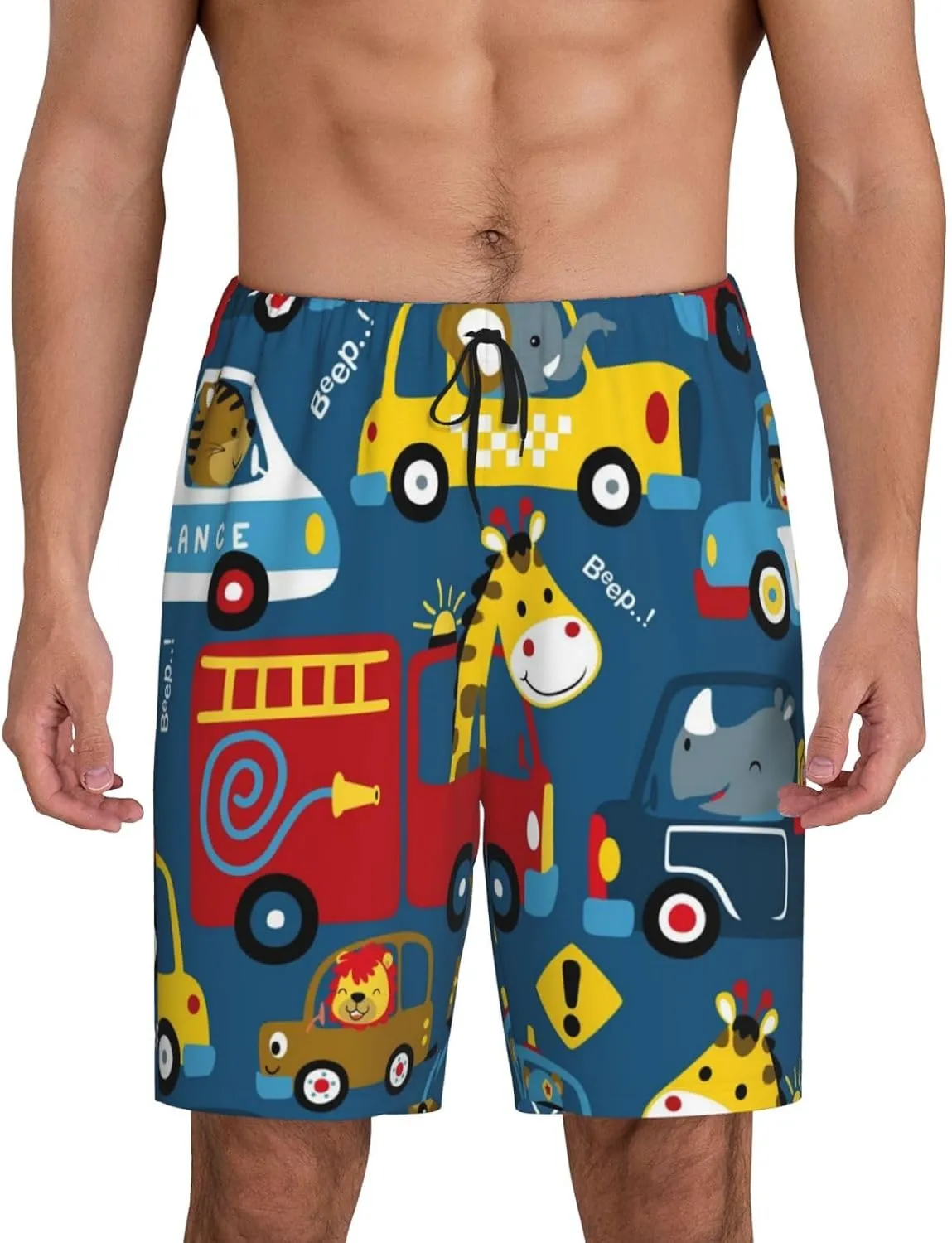 Novastar Mens Pajama Pants - Vehicles Cartoon Sleep Comfy Shorts Mens Pajama Shorts, Pj Pants for Mens Lounge Shorts