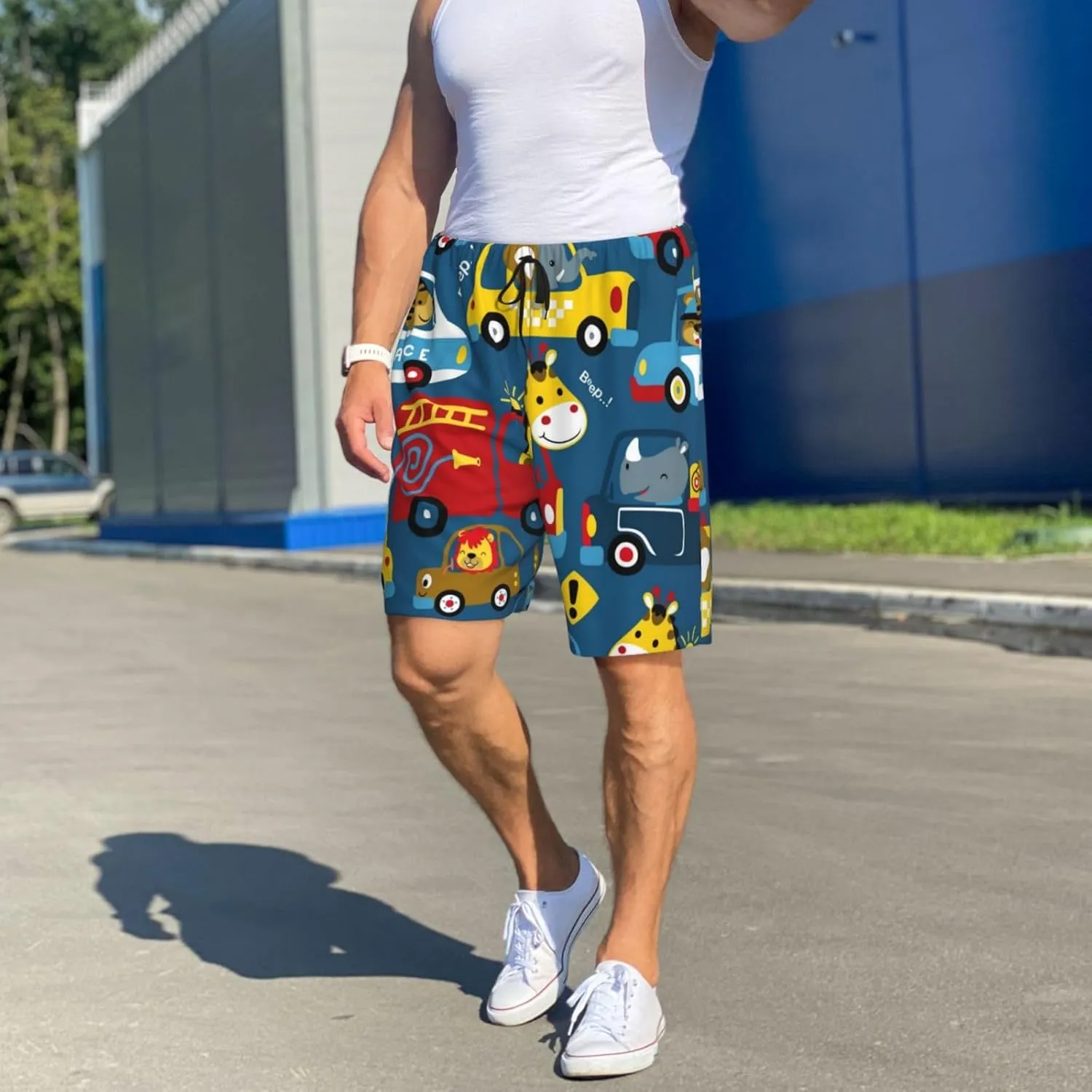 Novastar Mens Pajama Pants - Vehicles Cartoon Sleep Comfy Shorts Mens Pajama Shorts, Pj Pants for Mens Lounge Shorts