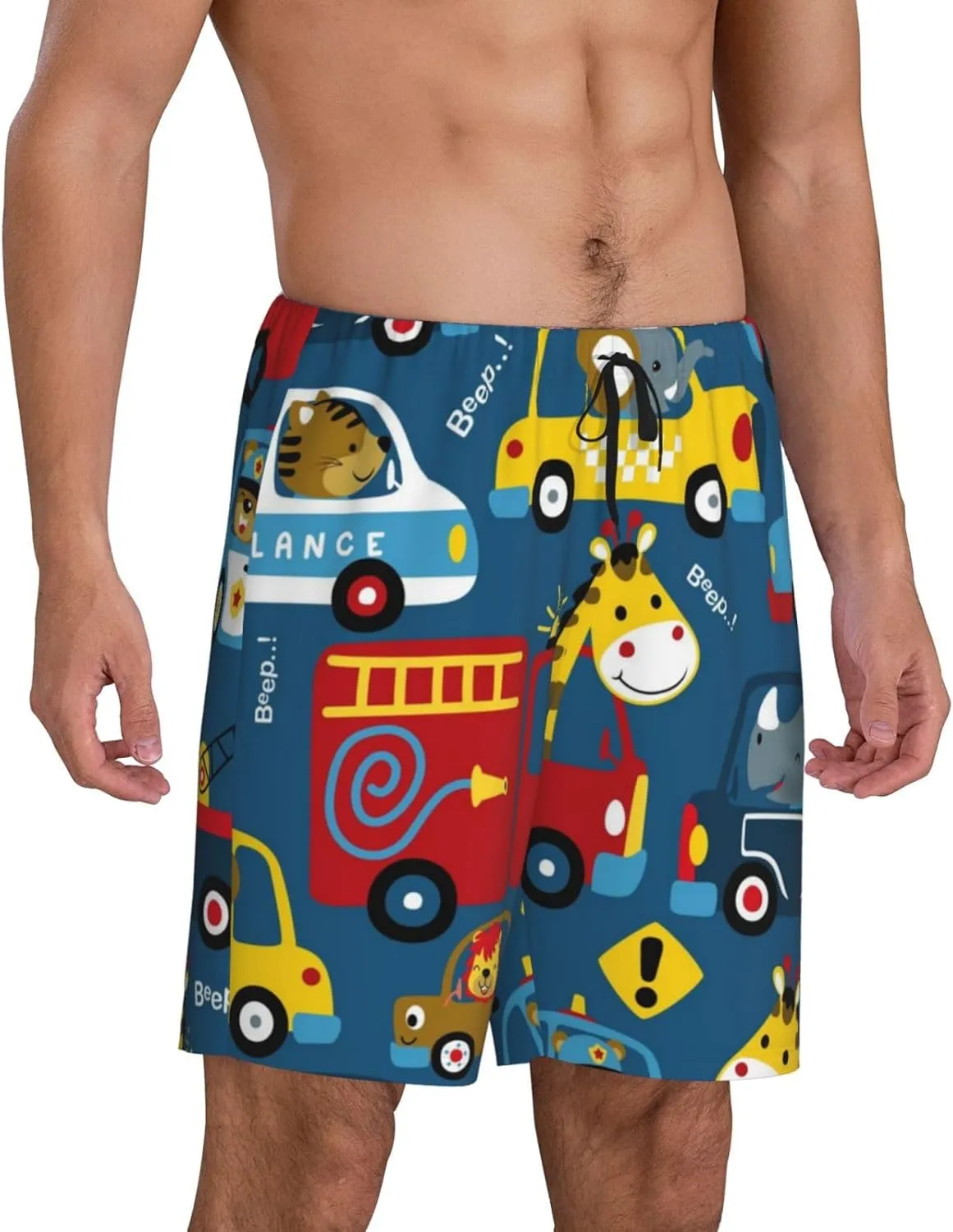 Novastar Mens Pajama Pants - Vehicles Cartoon Sleep Comfy Shorts Mens Pajama Shorts, Pj Pants for Mens Lounge Shorts