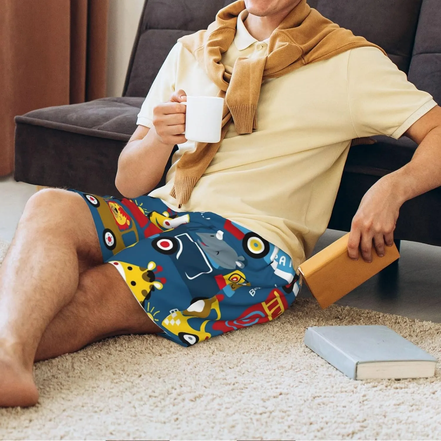 Novastar Mens Pajama Pants - Vehicles Cartoon Sleep Comfy Shorts Mens Pajama Shorts, Pj Pants for Mens Lounge Shorts