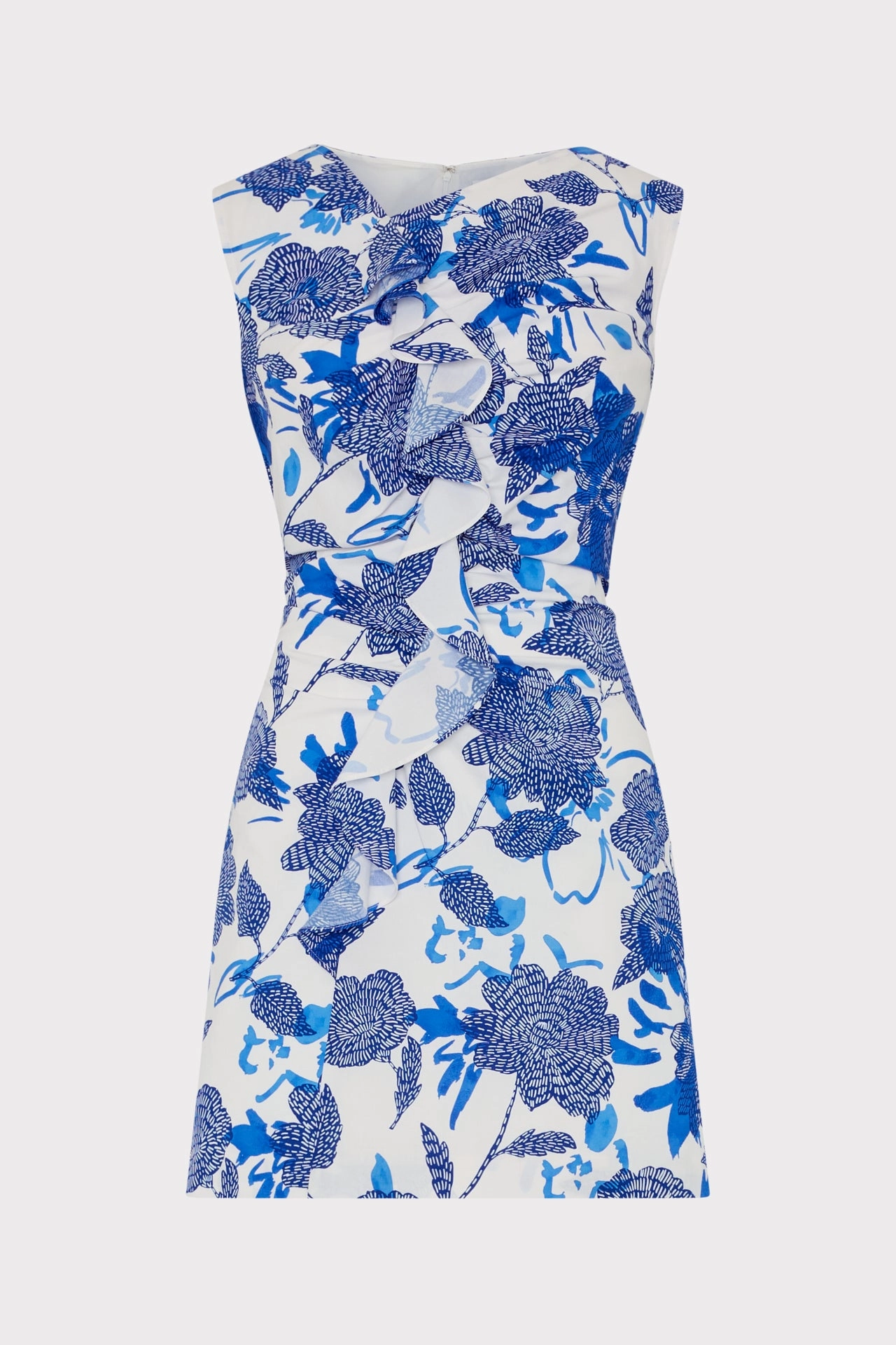 Minimalist Layering Shape Hug Novella Brushwork Floral Poplin Mini Dress