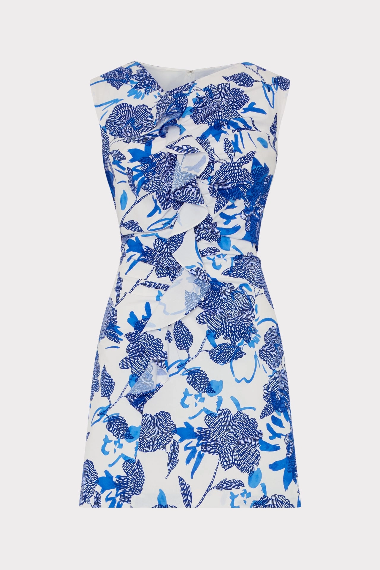 Dance-Party Contemporary Waist Novella Brushwork Floral Poplin Mini Dress