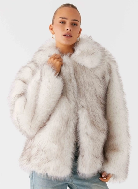 work commute half-zip Novera Faux Fur Jacket - White Grey