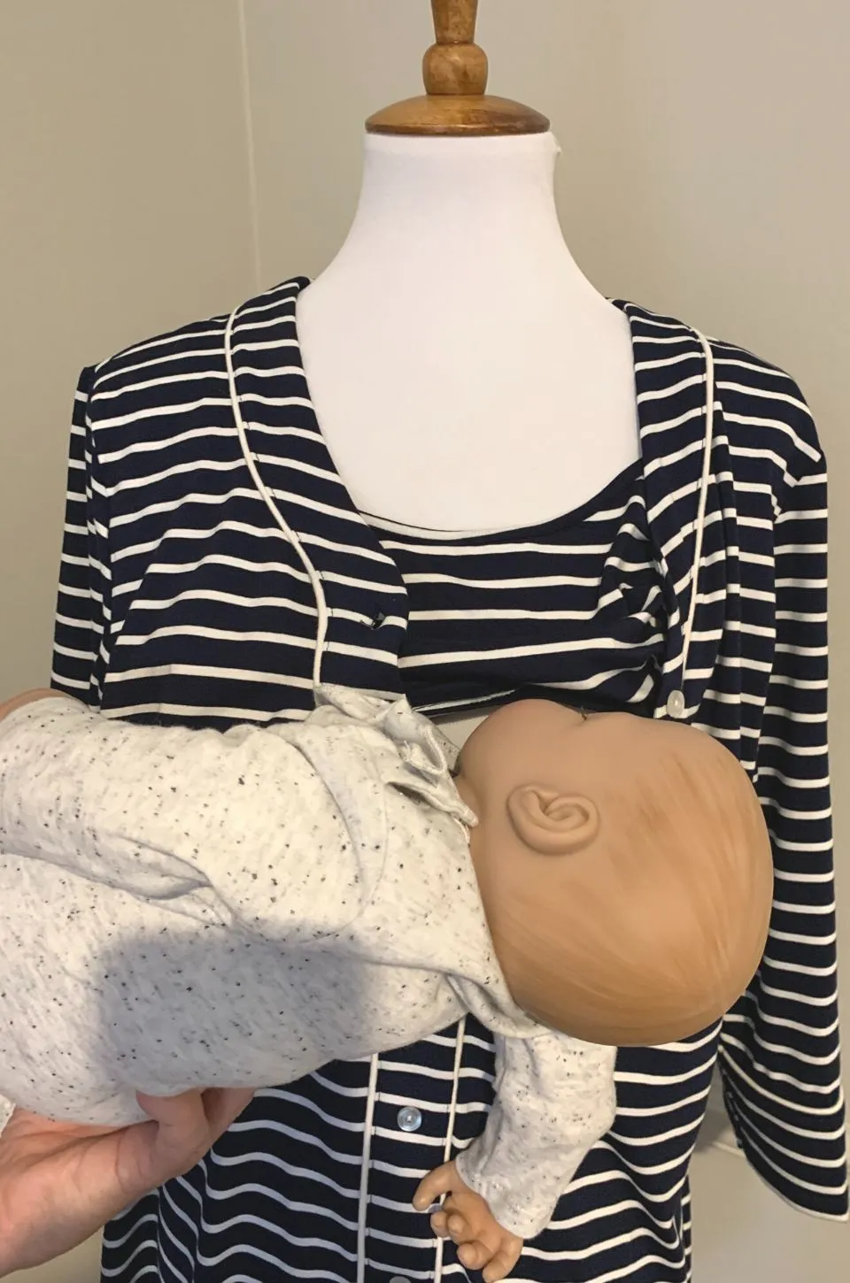 Nursing Pajamas- Striped Henley Sleep Shirt- Dark Blue