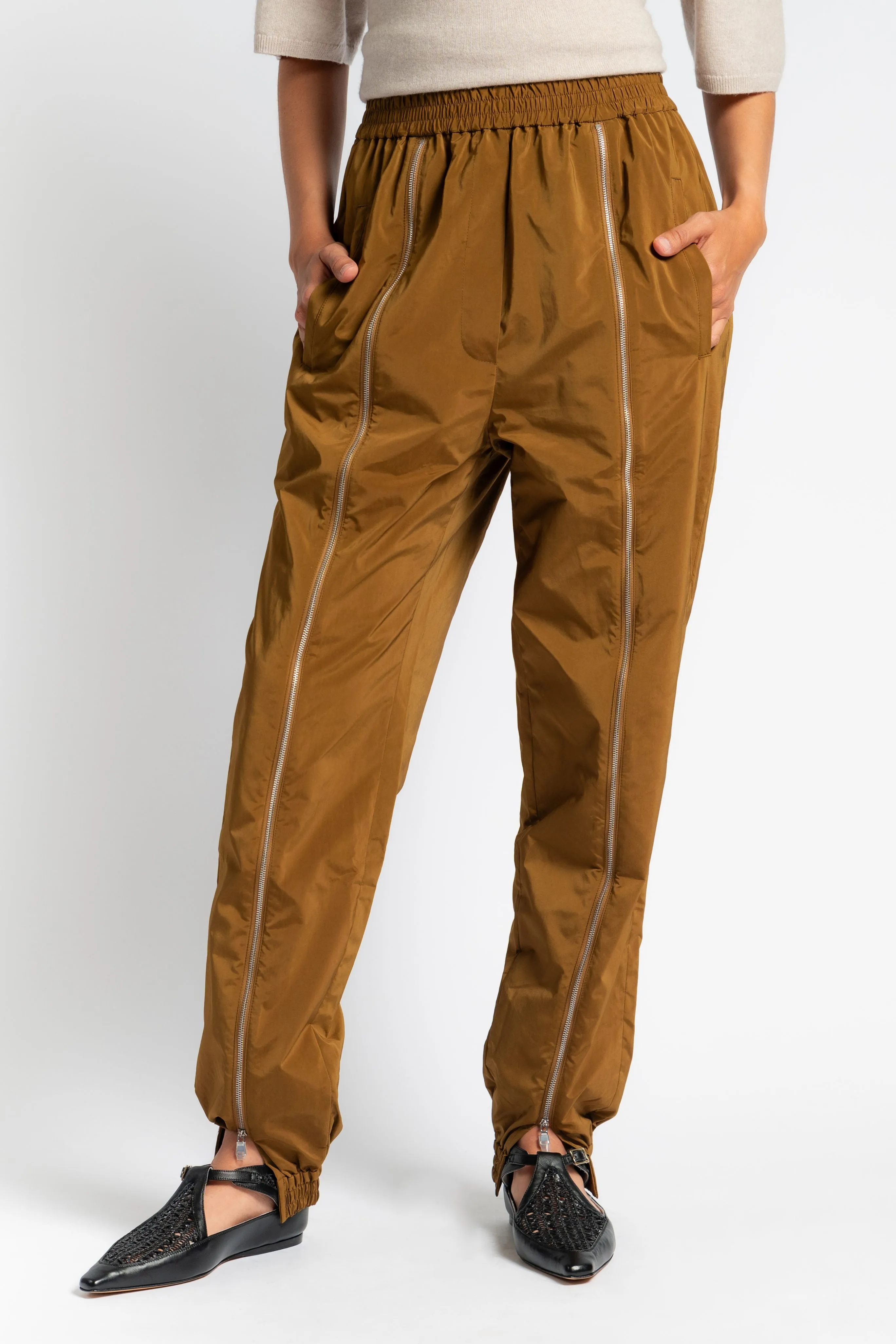 Plaid detail Twill Weave Texture Nylon Zipper Jogger