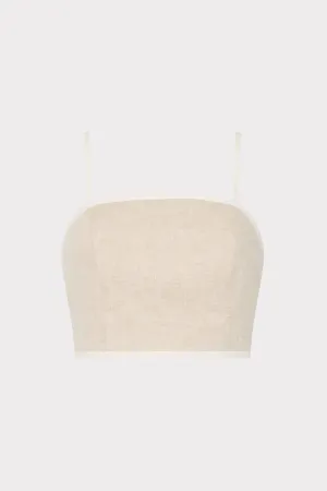Nyrie Linen Contrast Crop Top Flatlock Seam