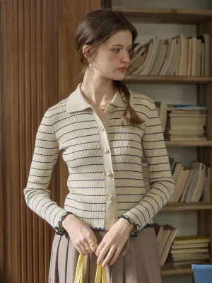 Summer Dress AntiStaticTreatment Oakleigh Classic Lapel Striped Knit Cardigan