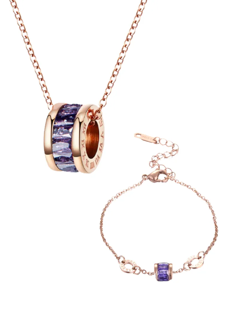 Oceane Cryolite Roman Numeric Necklace with Bracelet Gift Bundle
