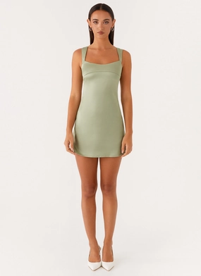 Odette Satin Mini Dress - Sage Classic Appeal Daily Wear