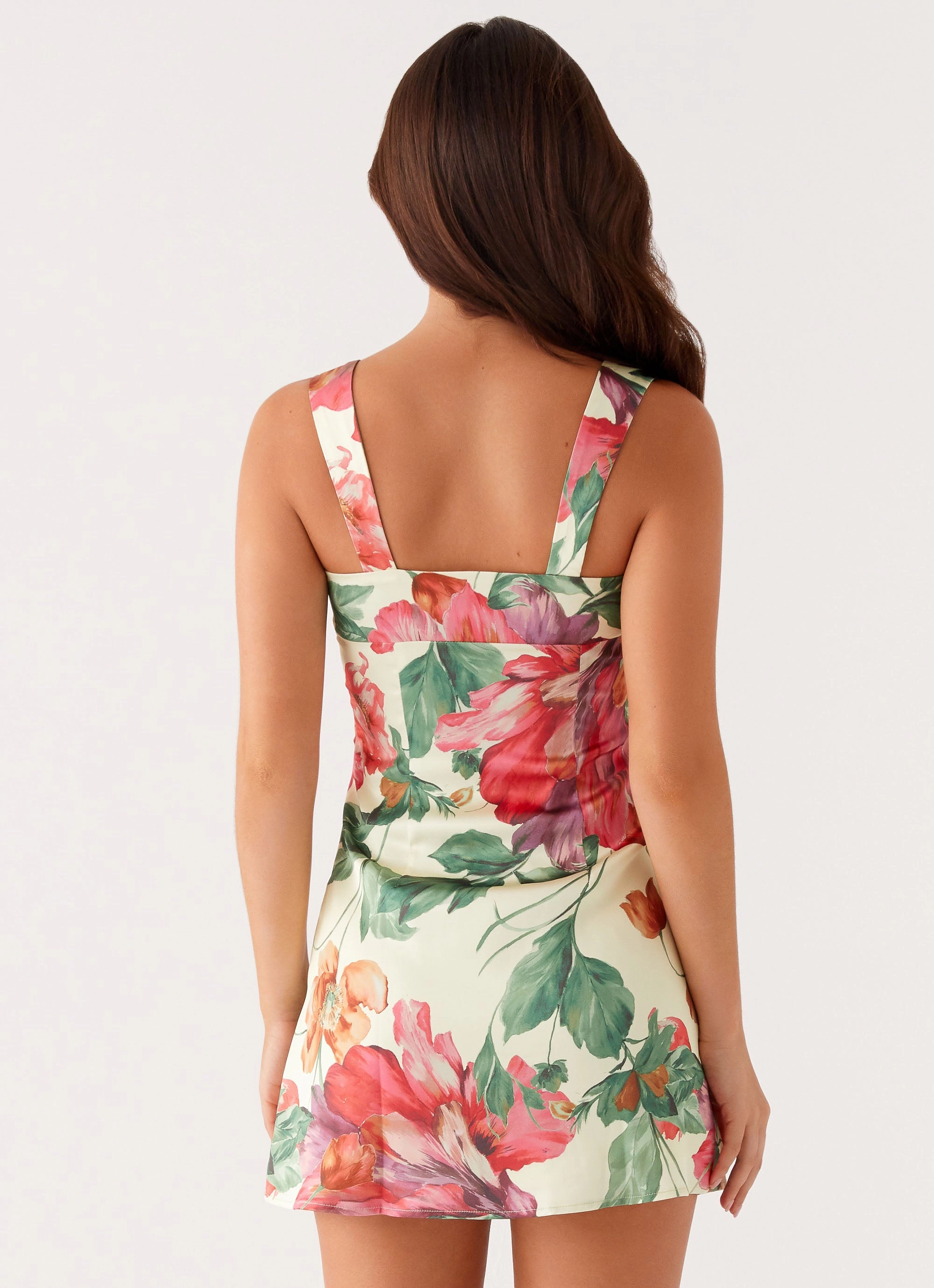 garden party Double Stitched Odette Satin Mini Dress - Yellow Floral