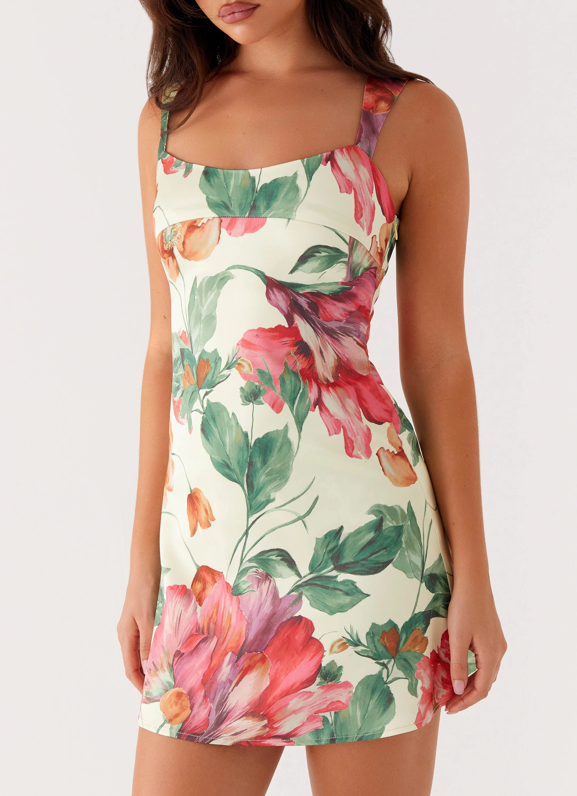Sporty Edge Comfortable Motion Odette Satin Mini Dress - Yellow Floral