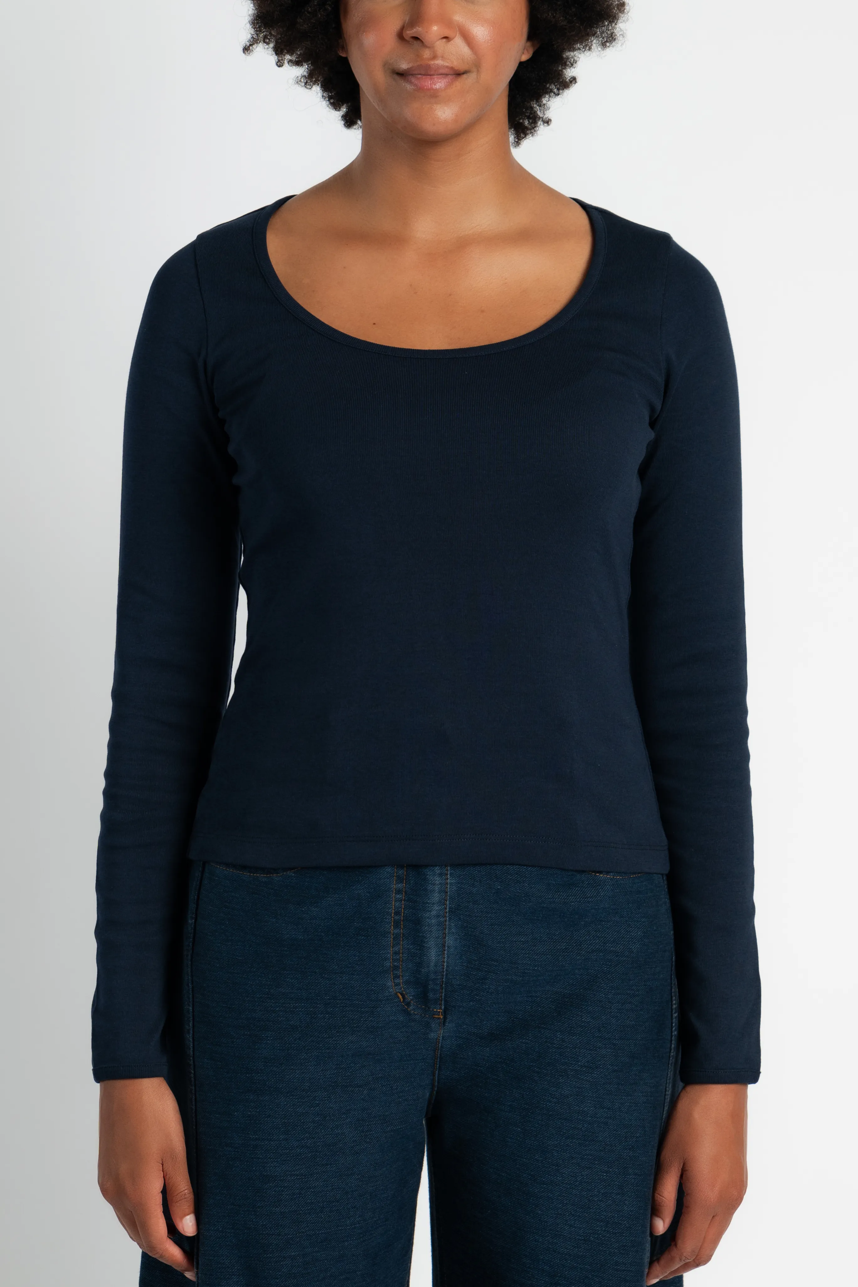 Fem Navy Long Sleeve Tee Breathable back panel Microfiber texture