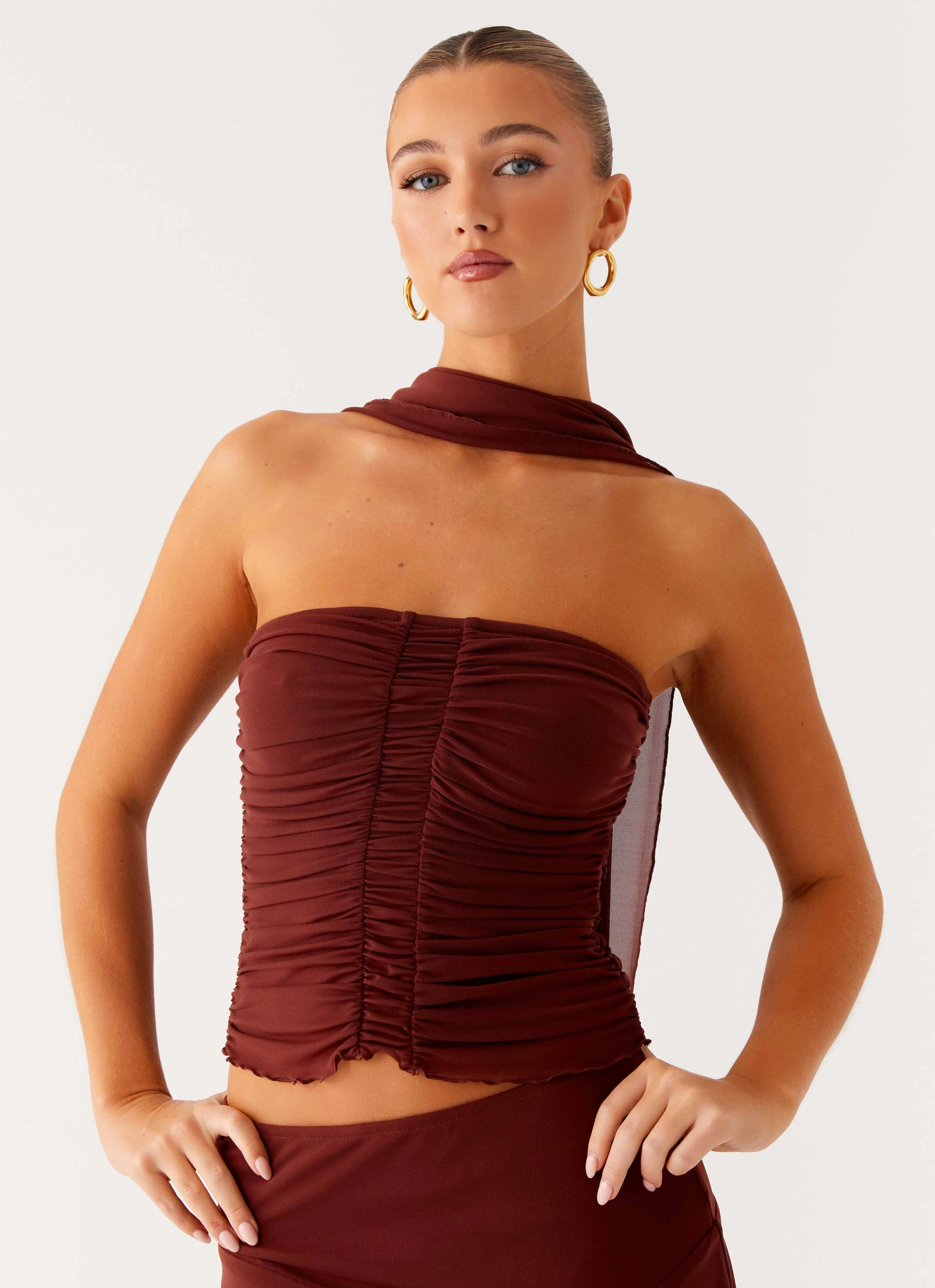 Mirage Scarf Top - Chocolate Zero Waste Production Label